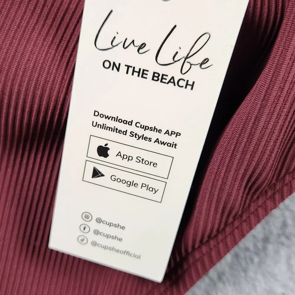 🌼NWT Cupshe Swimsuit Large One Piece Removable Cups Adj Straps Ribbed Burgandy - Picture 14 of 16